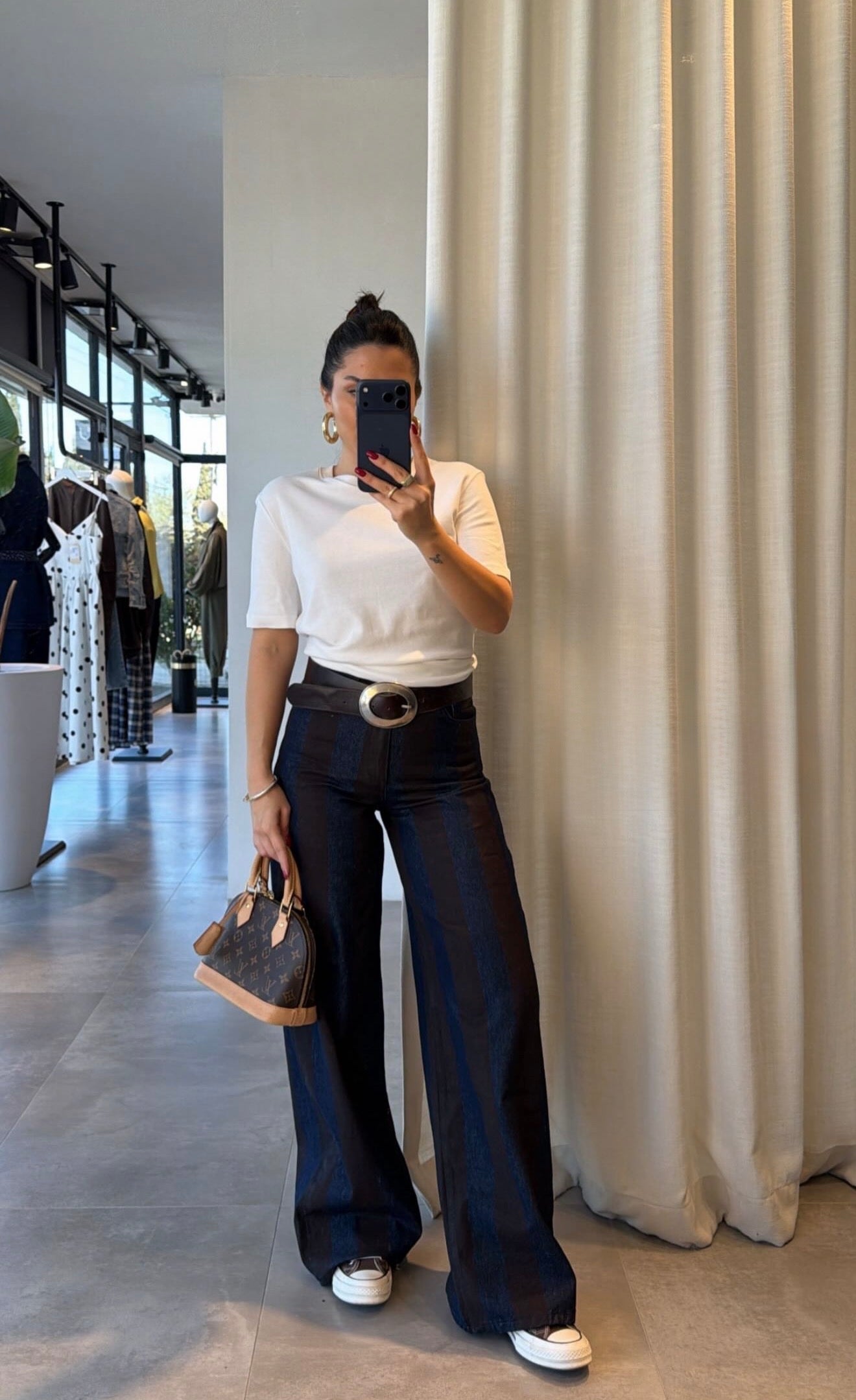 Two-Tone Striped Denim Pants