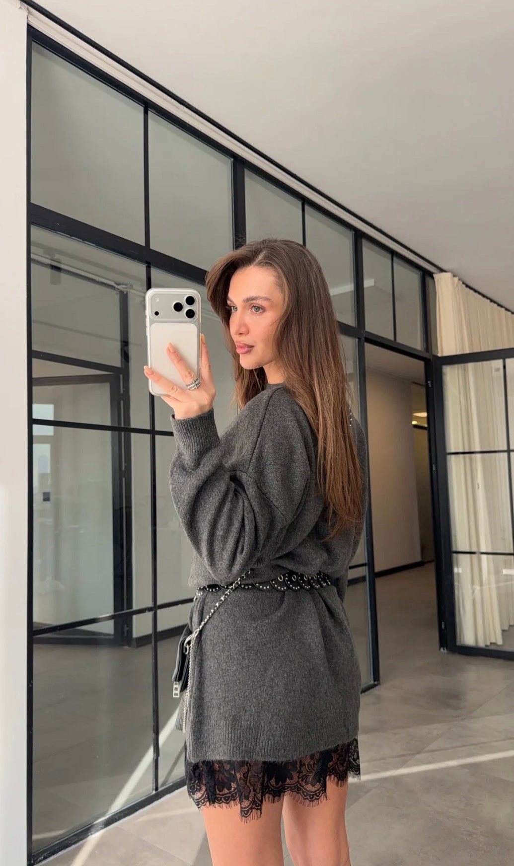 Lace-Hem Sweater Dress