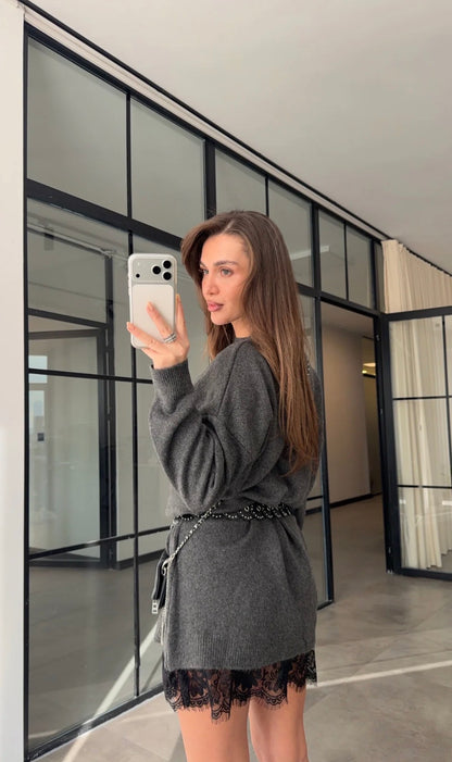 Lace-Hem Sweater Dress