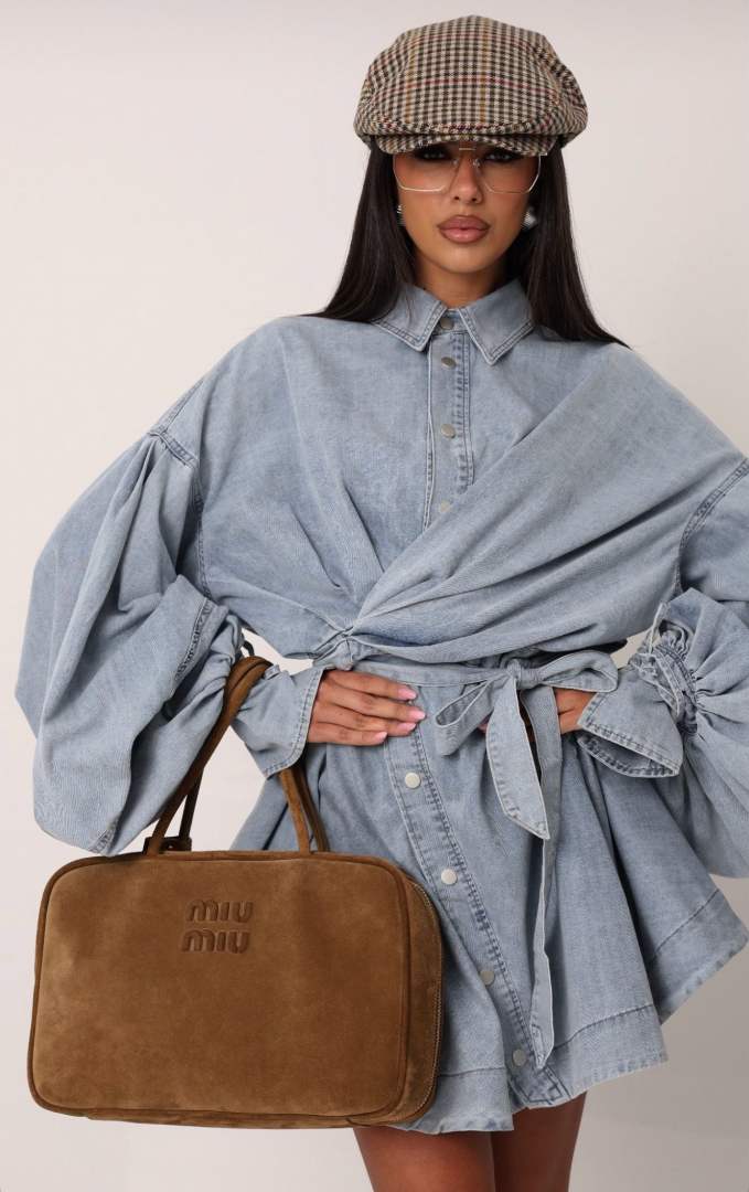Denim Lantern-Sleeve Mini