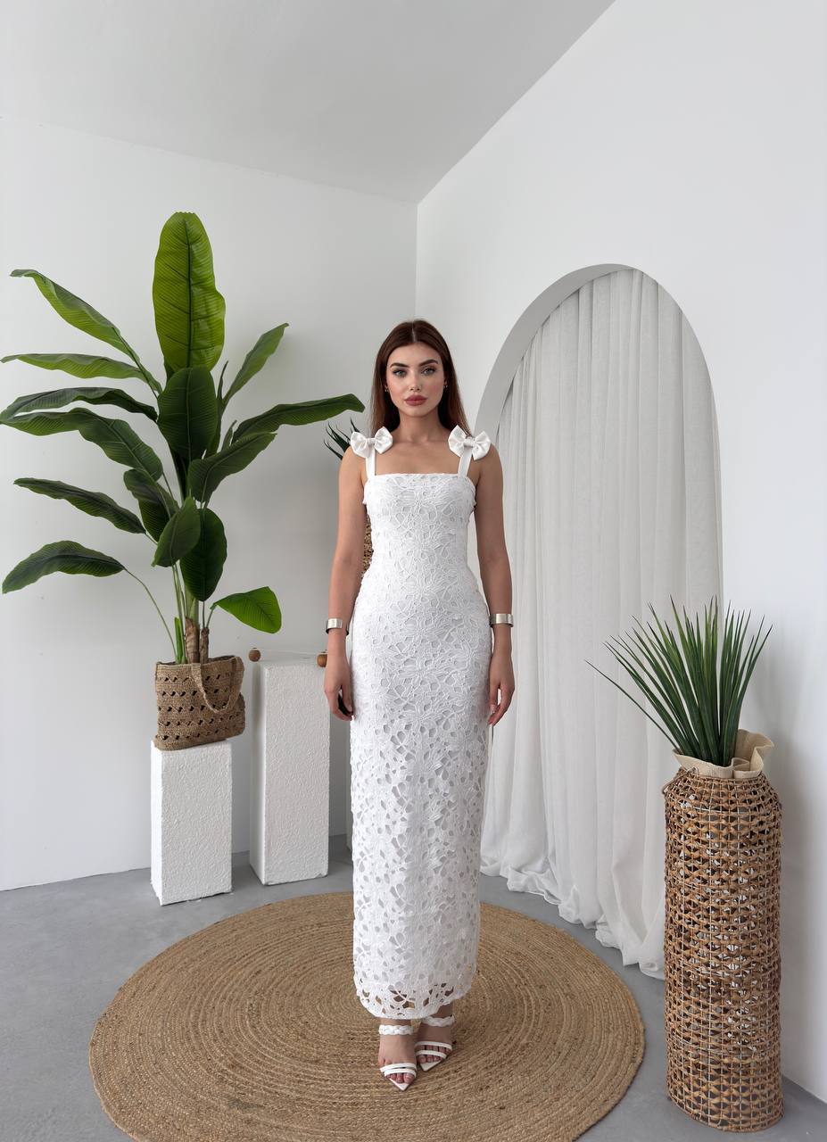 Guipure Lace Column Dress