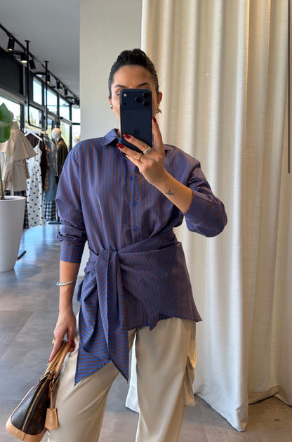 Striped Tie-Waist Shirt