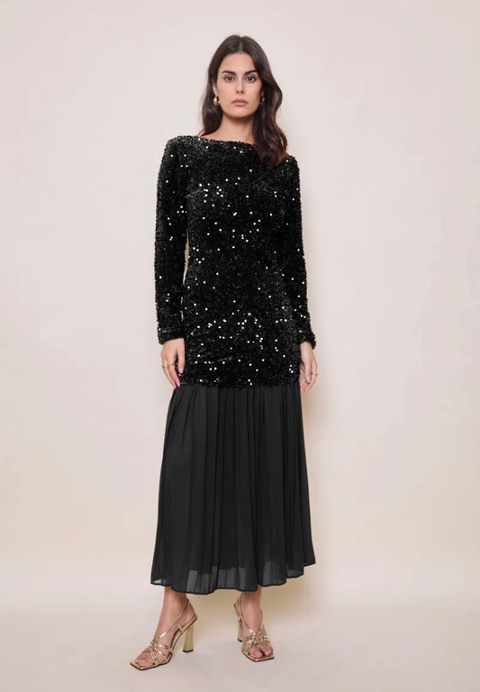 Black Sequin Midi Dress