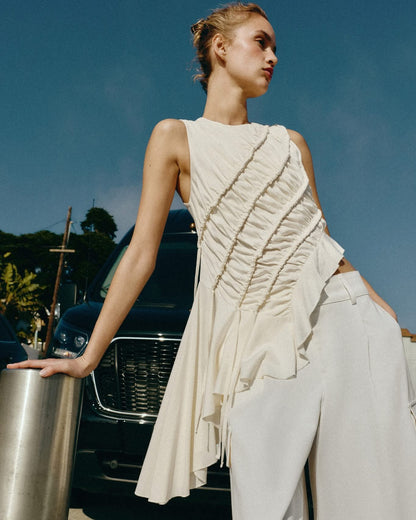 Asymmetrical Ruched Sleeveless Top