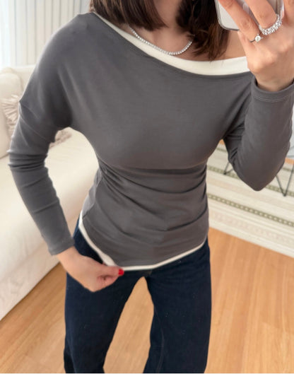 Layered Crewneck Long Sleeve Top