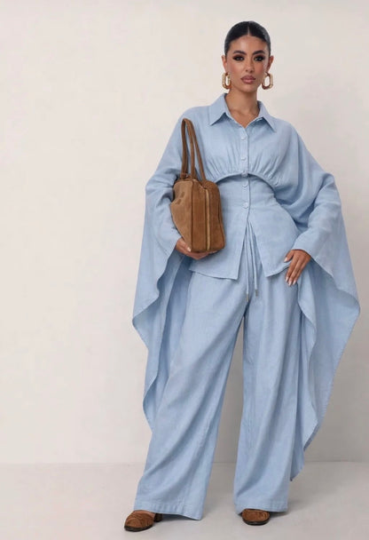 Blue linen Cape Set
