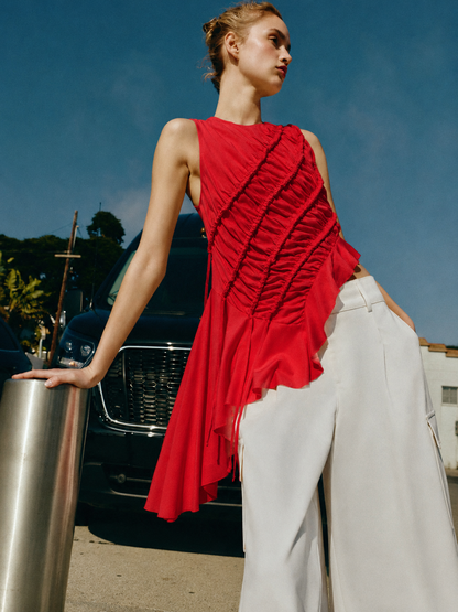 Asymmetrical Ruched Sleeveless Top