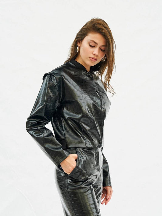 Croc-Embossed leather jacket