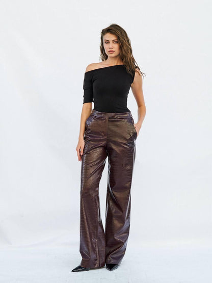 Croc-Embossed leather pants