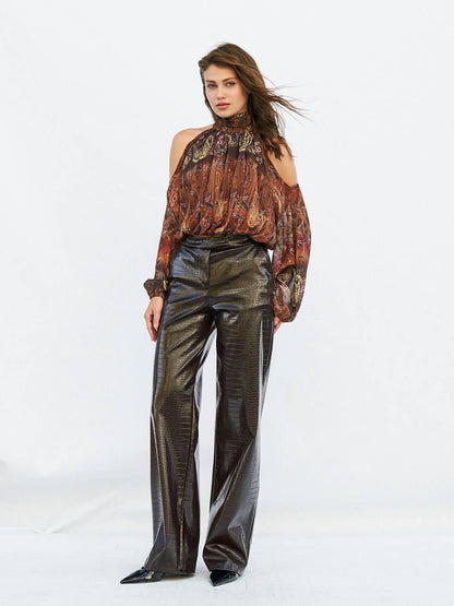 Croc-Embossed leather pants