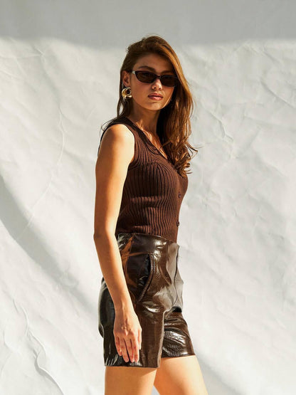 Croc-Embossed leather shorts