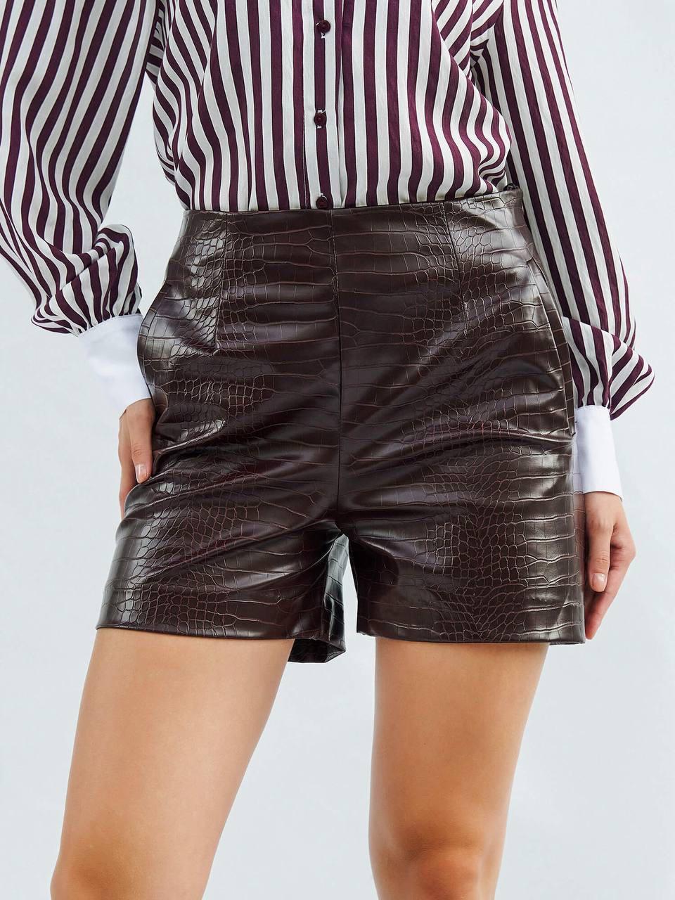 Croc-Embossed leather shorts