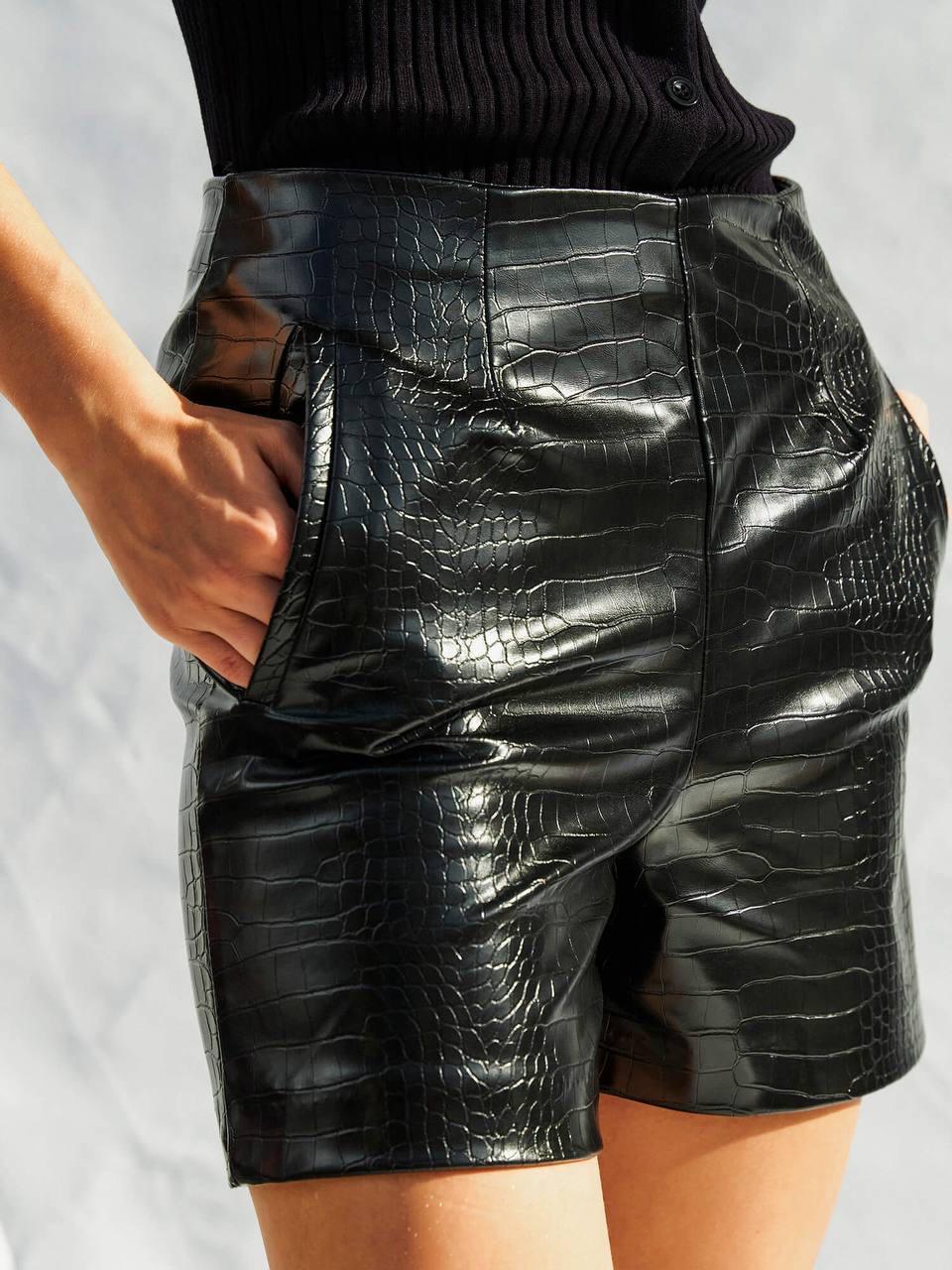 Croc-Embossed leather shorts
