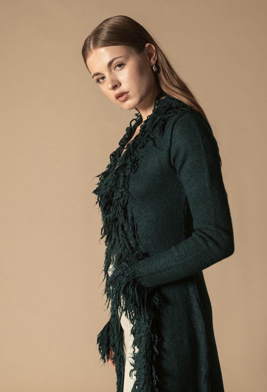 Long cardigan with ruffles