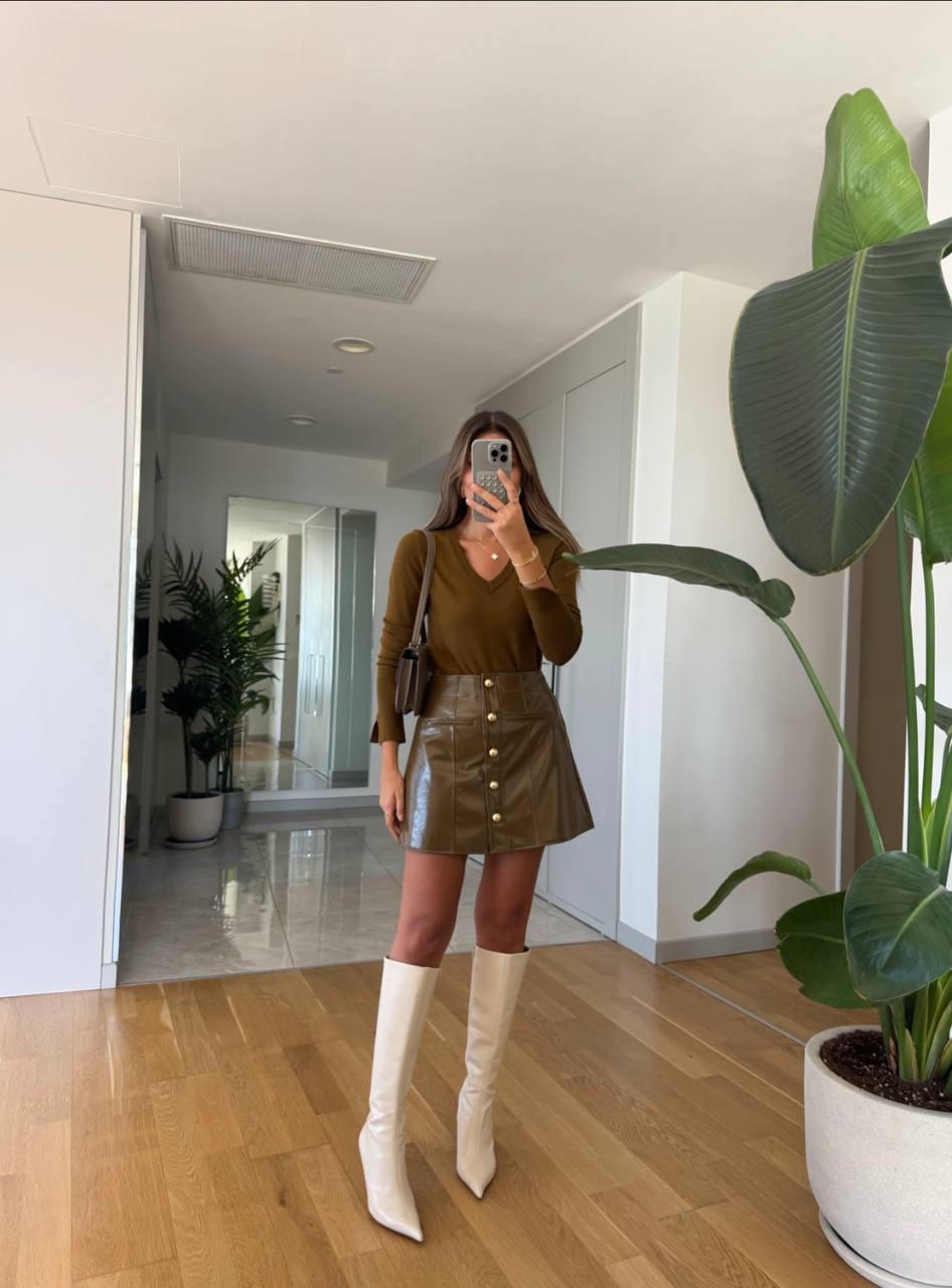 Button-Front Mini Skirt