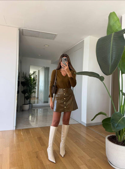 Button-Front Mini Skirt