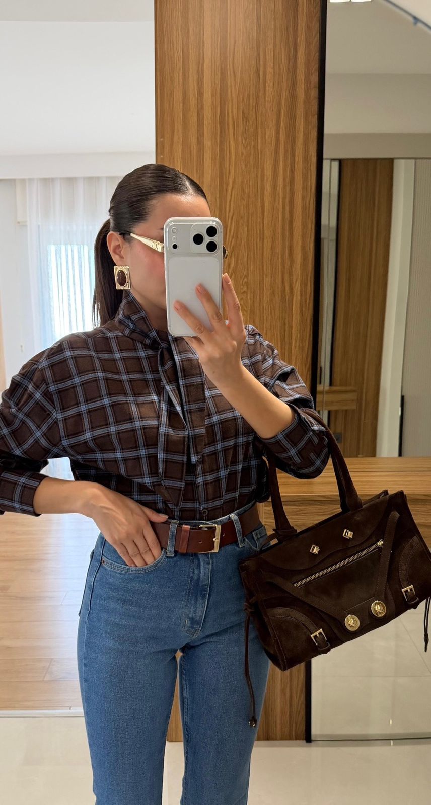 Checked Tie-Neck Shirt