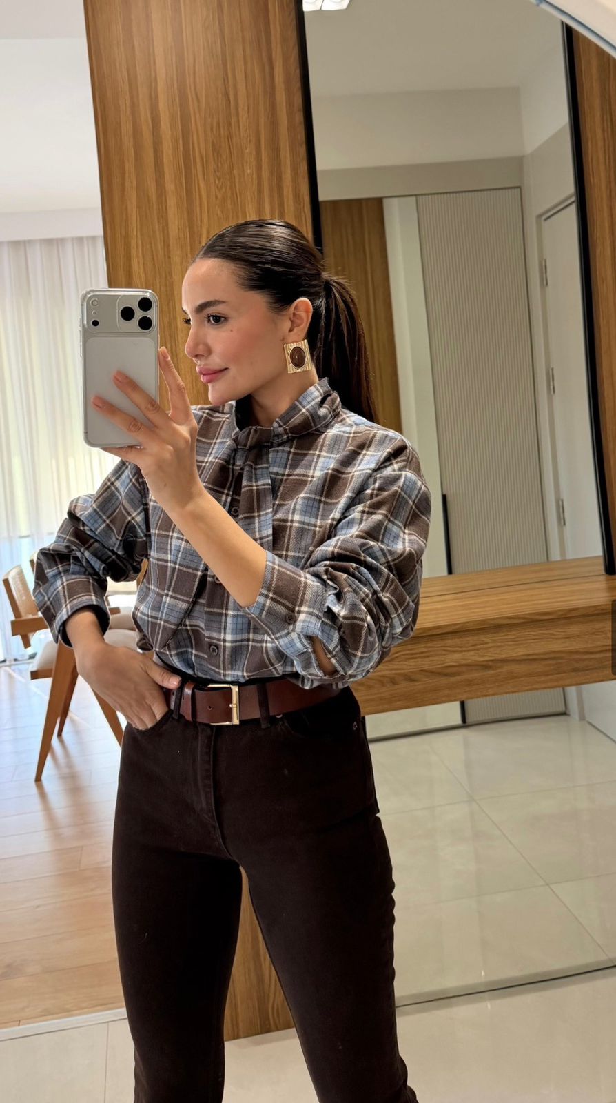 Checked Tie-Neck Shirt