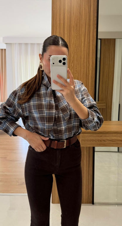 Checked Tie-Neck Shirt