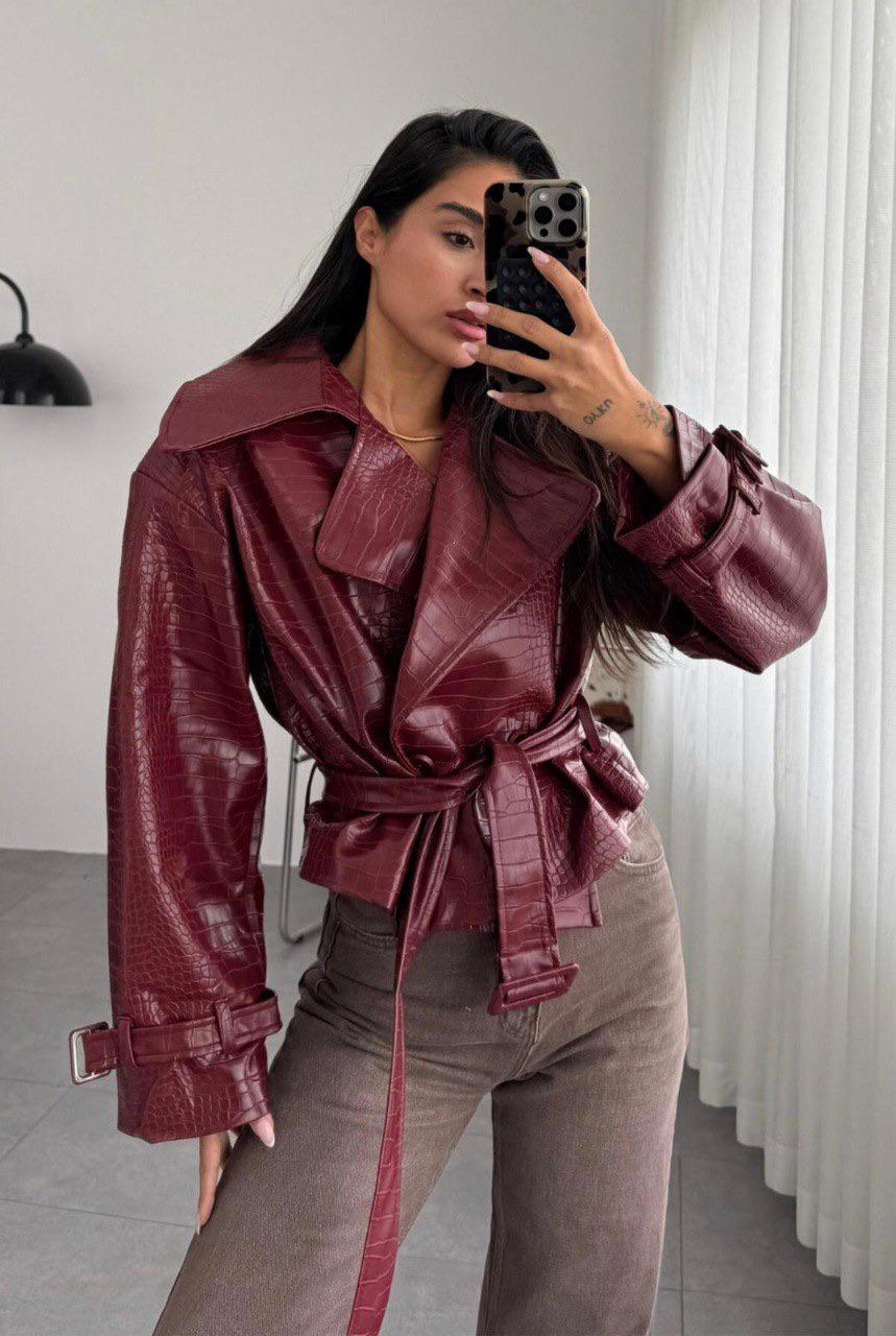 Belted Faux-Croc Jacket