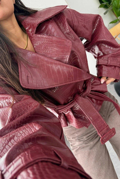 Belted Faux-Croc Jacket