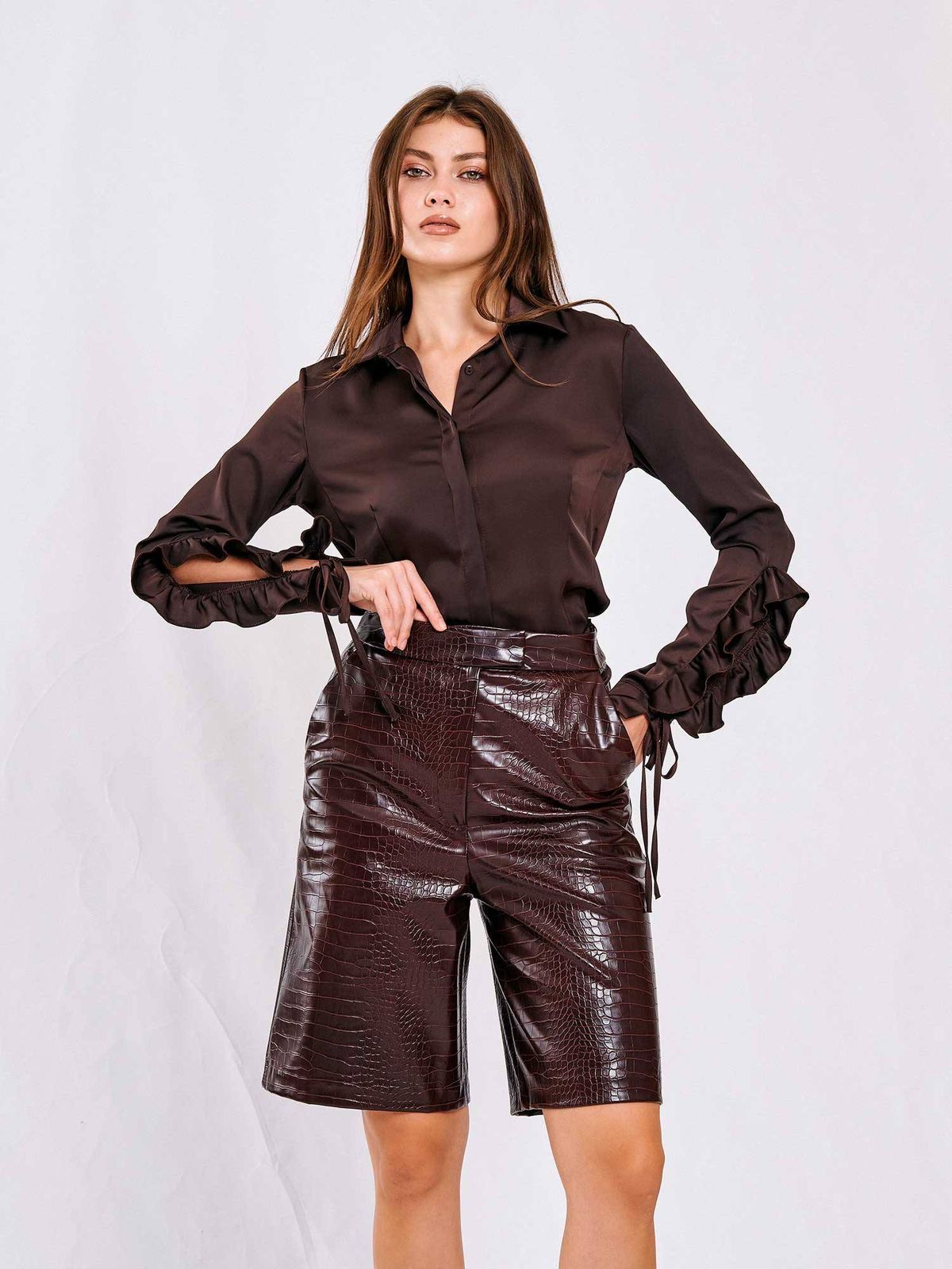 Croc-Embossed long shorts