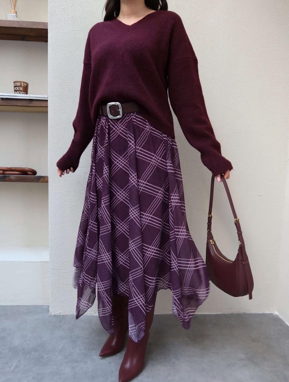 Checked chiffon skirt