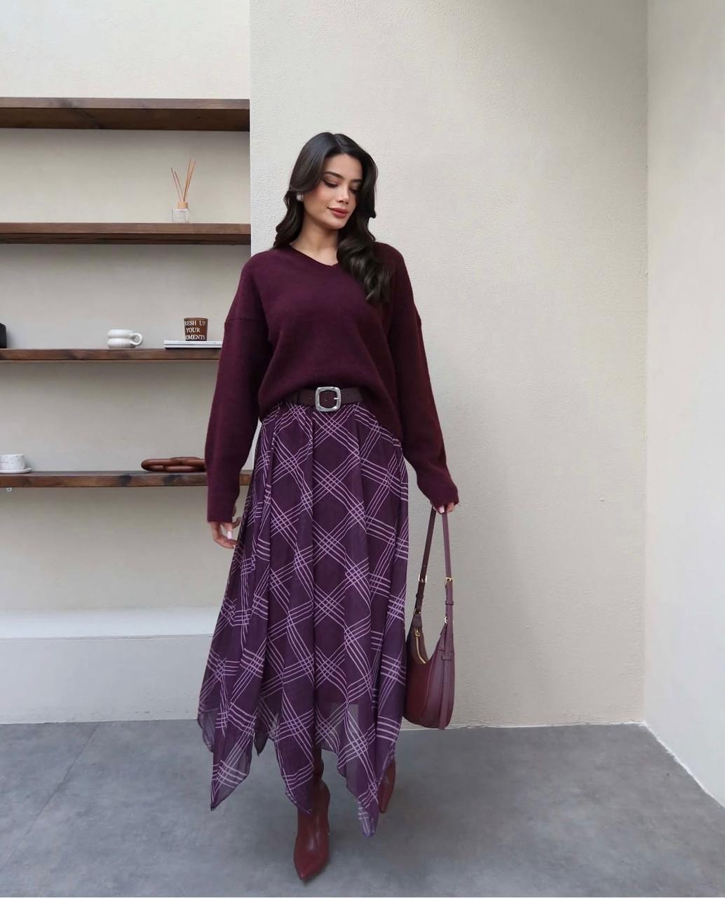 Checked chiffon skirt