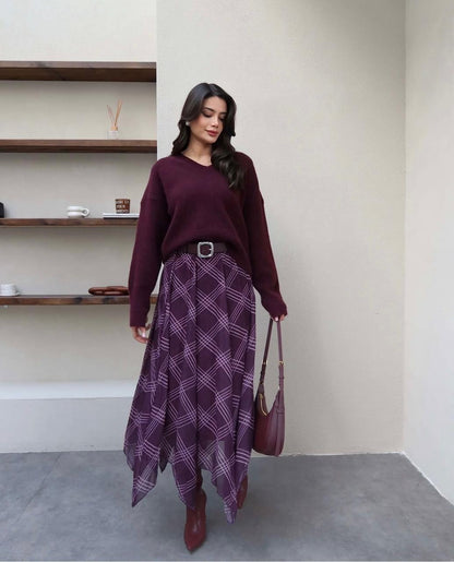 Checked chiffon skirt