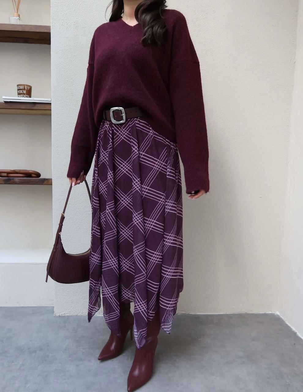 Checked chiffon skirt