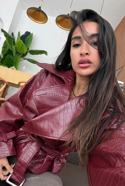 Belted Faux-Croc Jacket